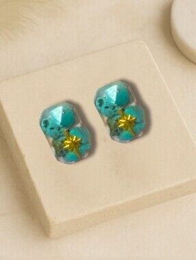 Turquoise Stud Earrings With Gold Starburst Hypoallergenic Handmade